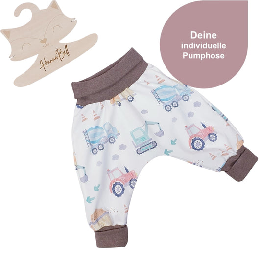 Mitwachsende Babyhose aus handgenähtem Baumwoll-Jersey, wählbar aus über 100 Stoffdesigns, Größen 56–104